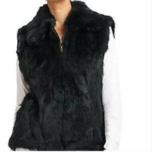 COPY - Saks Fifth Avenue Black Label M/L Black 100% Rabbit Fur Zip Up Vest Pock…